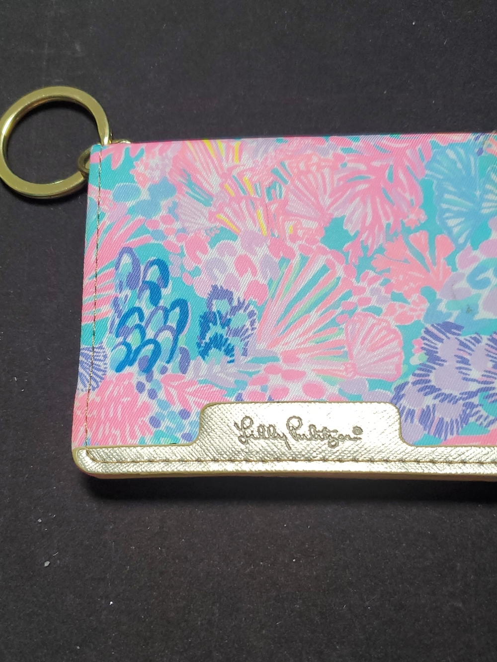 Lilly Pulitzer Pink, Aqua & Gold Floral Keycard Wristlet